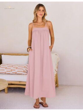 Boho Maxi Dress Sleeveless Square Neck Flowy Beach Vacation Maternity